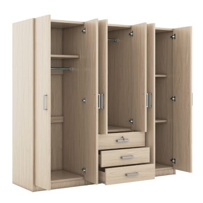 6-Doors Wooden Wardrobe Storage for Bedroom, with Big Drawers