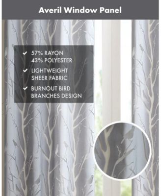 Averil Grommet Top Sheer Window Curtain, grey sheer curtains 95 inches long Single Curtain, Width 50 Bird on Branches Burnout curtains sheer