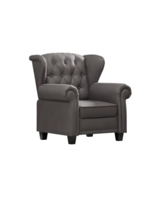 Modern Tufted Push Back Armchair Technical Leather Chair, Adjustable Single Sofa Chair with Sturdy Wood Legs for Bedroom, Living Room, Small Space(Color:GREY)