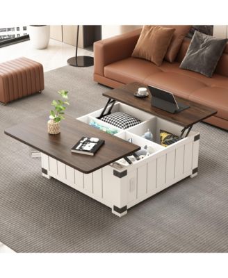 Farmhouse Lift Top Coffee Table with Charging Station & Hidden Storage