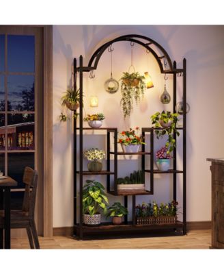 74.8'' Arched Metal Flower Shelf with Hanging Hooks,5-Tier Tall Indoor Plant Stand