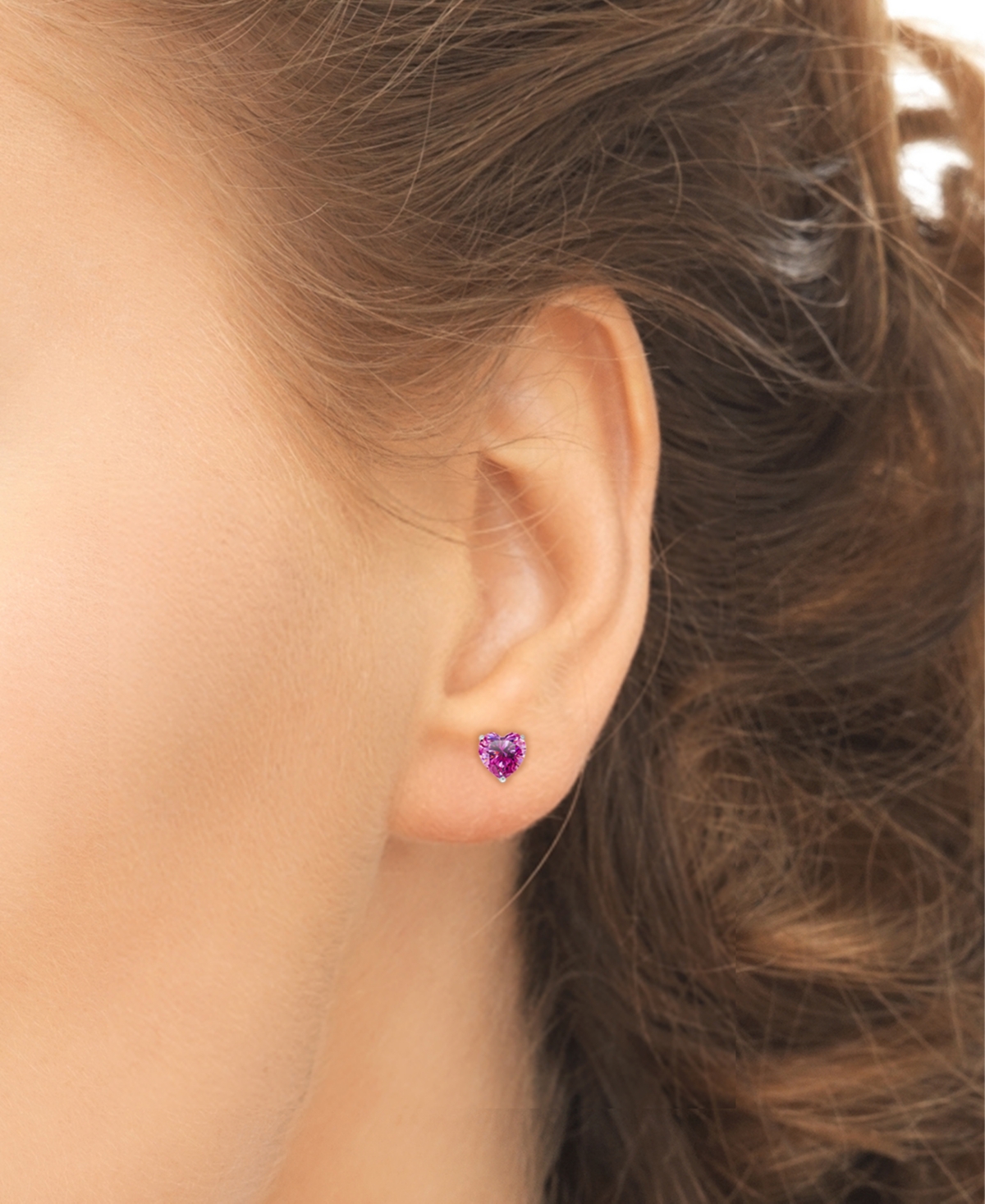 Macy's 3-pc. Set Lab Grown Pink Sapphire Heart Stud Earrings (2-1/5 Ct. T.w.) In Sterling Silver In Silver