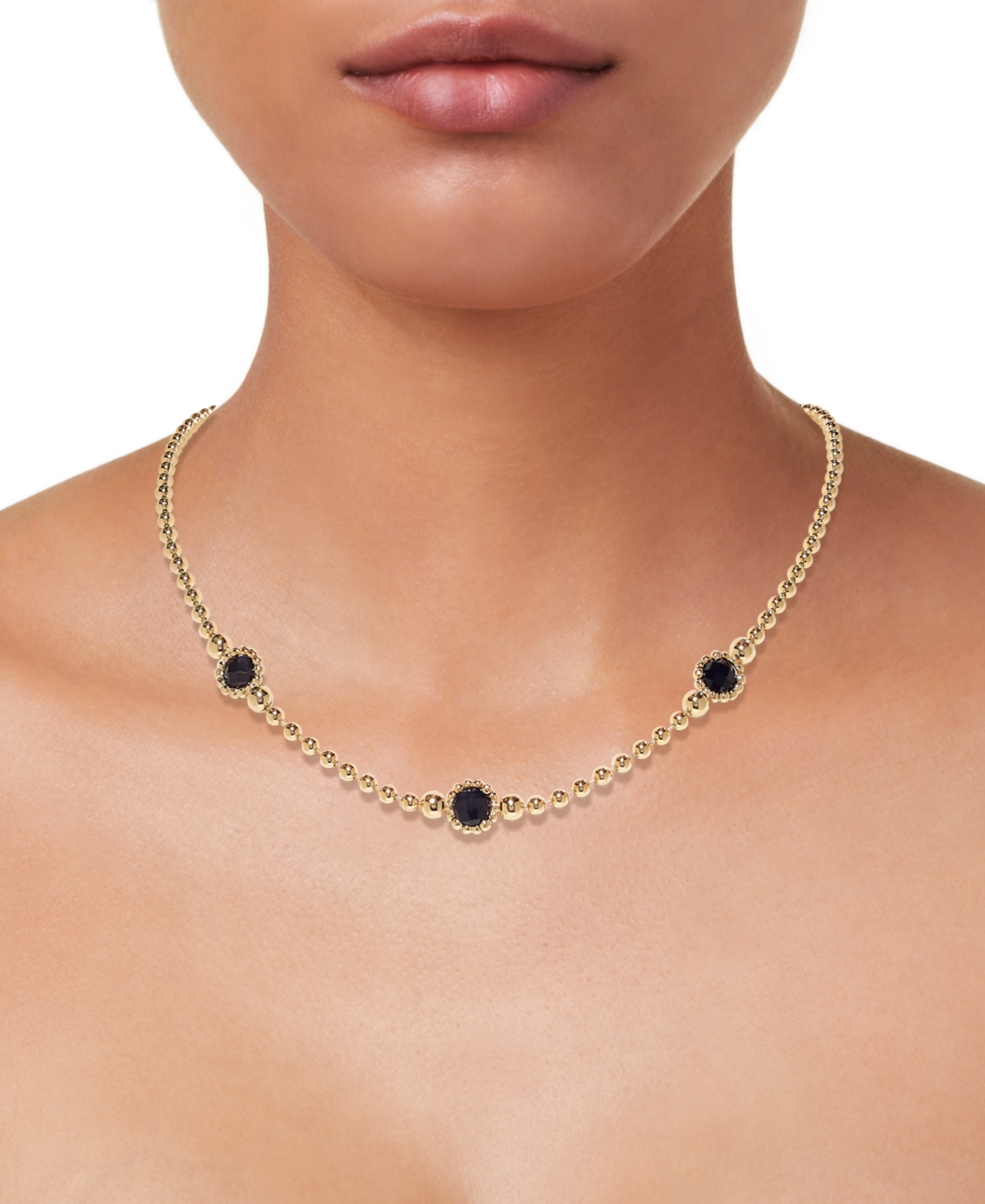 Macy's Amethyst Three Stone Bezel 18" Collar Necklace (3 Ct. T.w.) In 14k Gold-plated Sterling Silver (also In Onyx