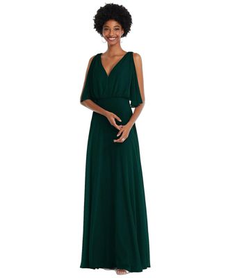 Plus Size V-Neck Split Sleeve Blouson Bodice Maxi Dress