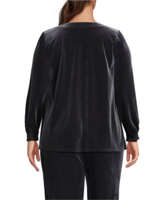 Plus Size Long Sleeve Velvet Blouse