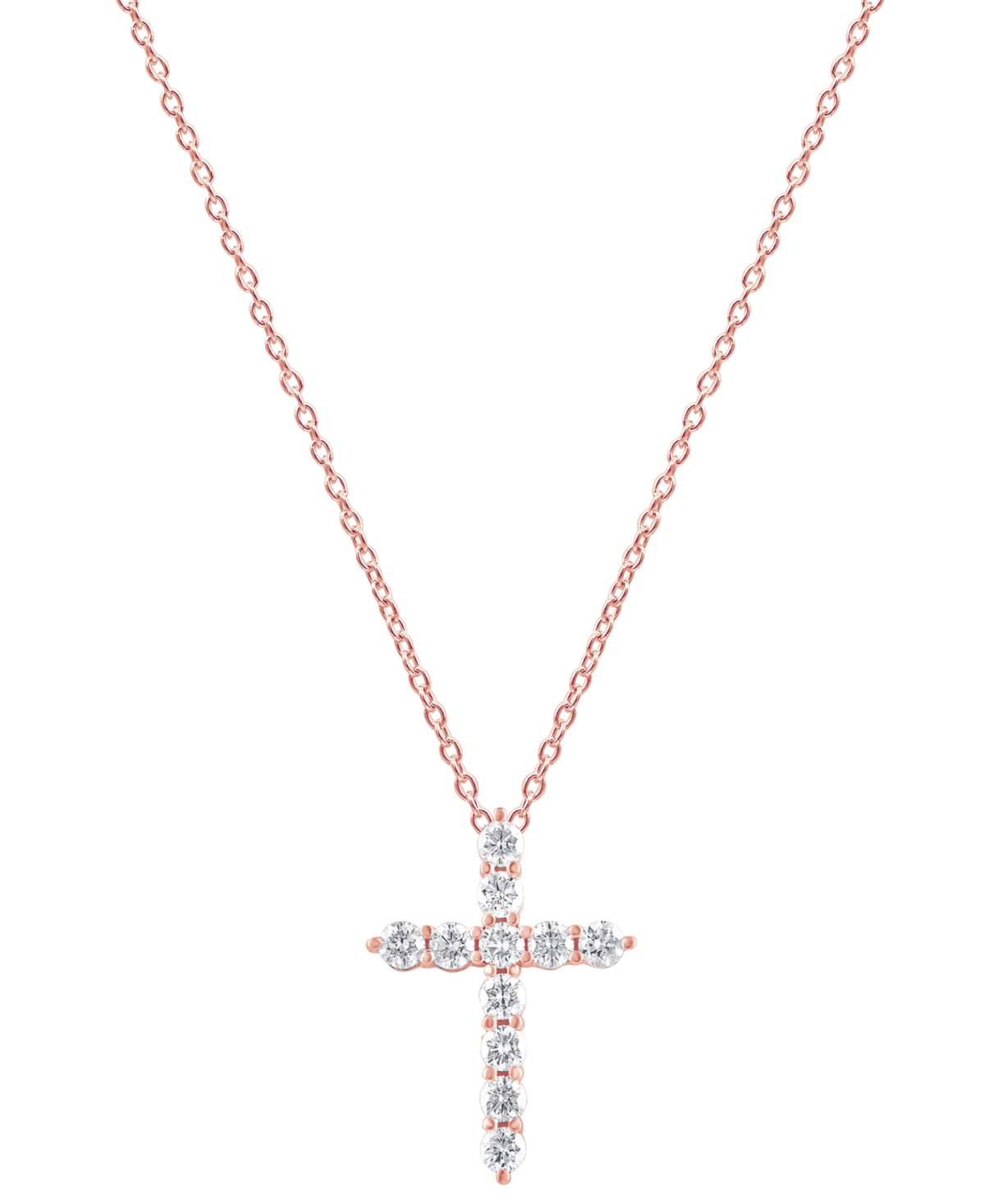 Macy's Diamond Cross Pendant Necklace (1 Ct. T.w.) In 14k White, Yellow Or Rose Gold In Rose Gold