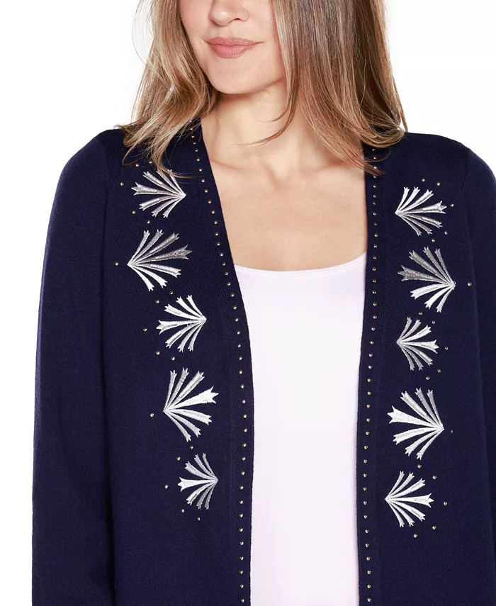 Women's Black Label Embroidered Open-Front Cardigan Sweater - thumbnail 4