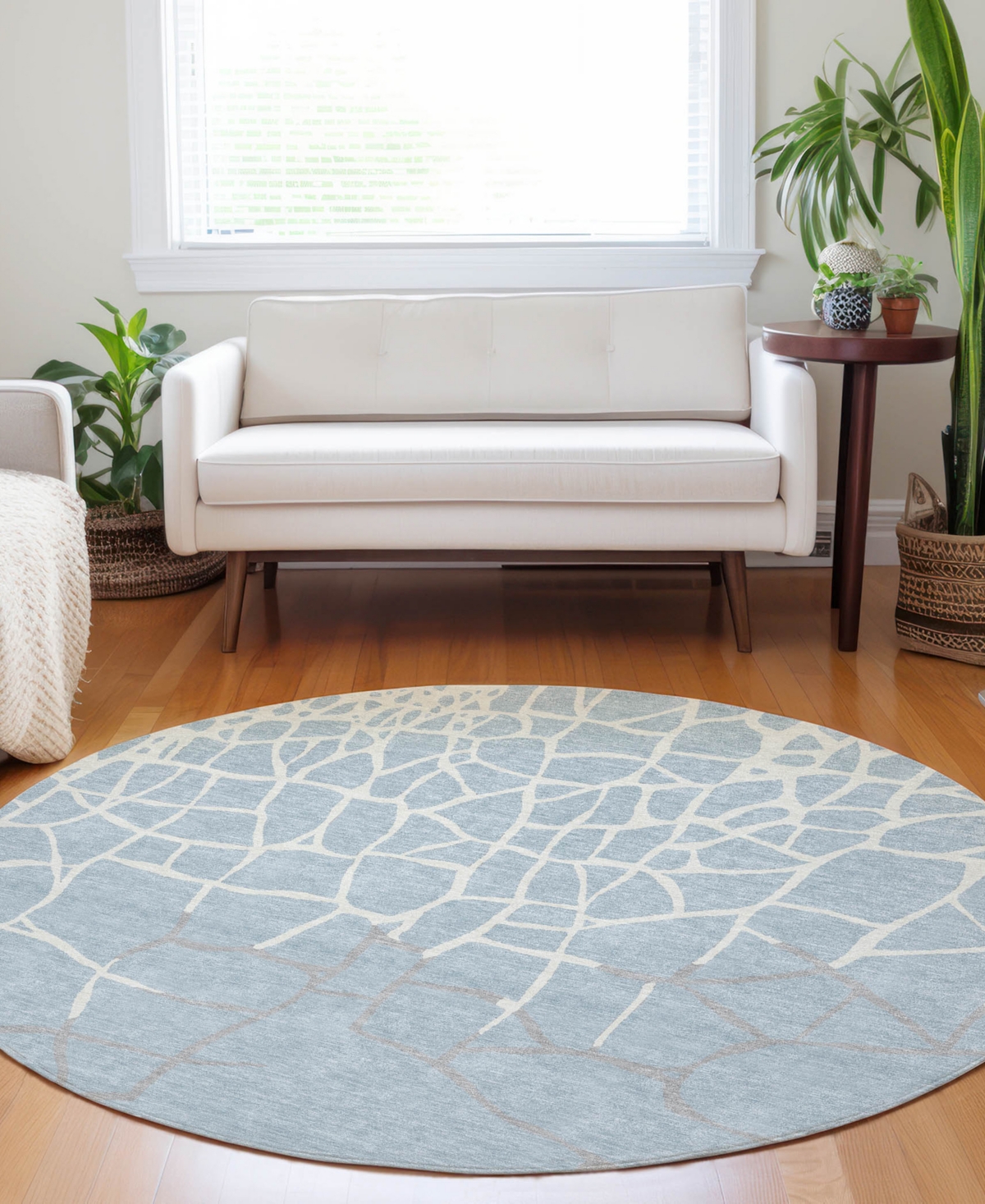 Addison Chantille Mahine Washable Acn1049 8'x8' Round Area Rug In Mist