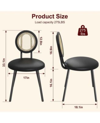 Dining Chairs Set of 2, Rattan Kitchen Chairs with Thicken Upholstered, Modern Dining Room Chairs Set of 2 (2, Black, 17“x18.1"x33.1")
