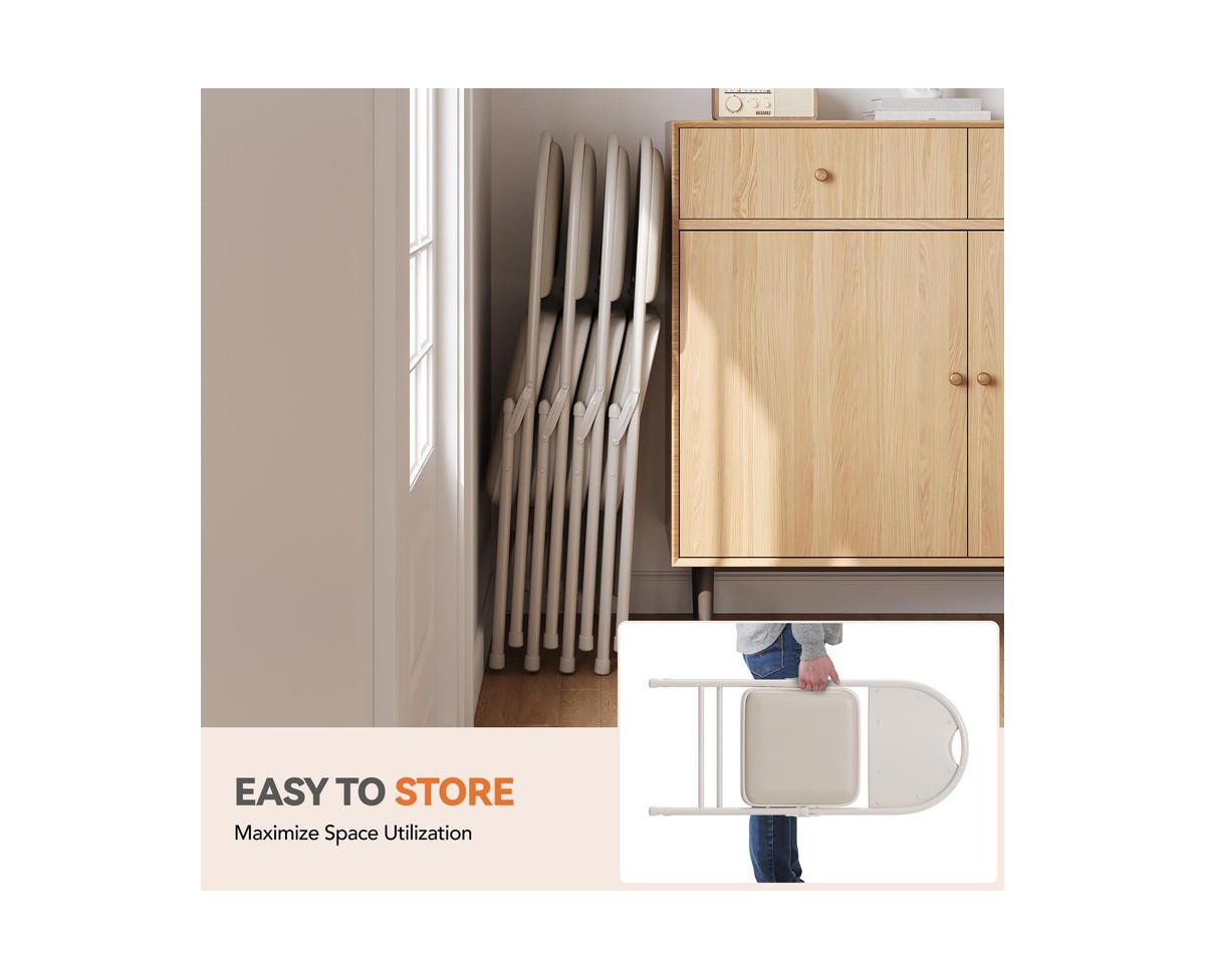 gaomon Folding Chairs 4 Pack, Portable Metal Chairs with Cushions and Non-Slip Feet Pads for Home and Office, Indoor and Outdoor Events -khaki