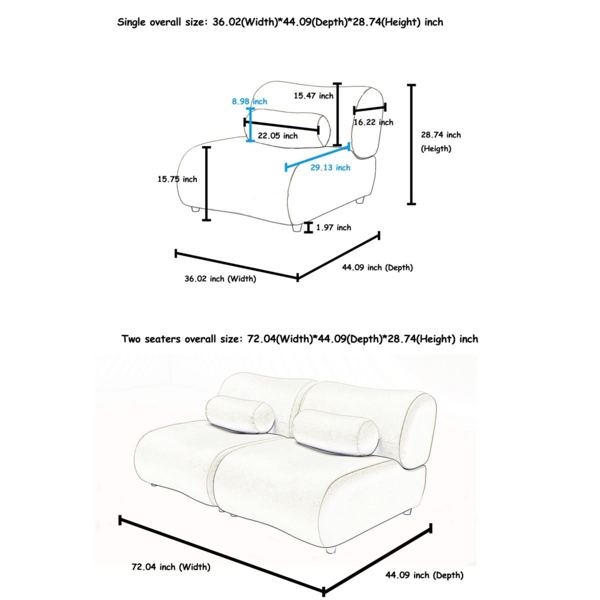 Streamdale Furniture ModernChenille Sofa Set - 3-Seat Modular Sectional Couch with Cylindrical Pillows for Living Room - Stylish & Comfortable