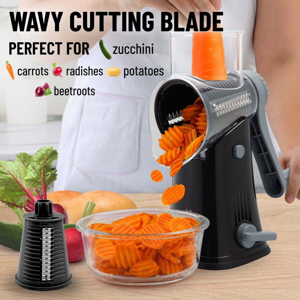 Rotary Cheese Grater with 5 Interchangeable Stainless Steel Blades