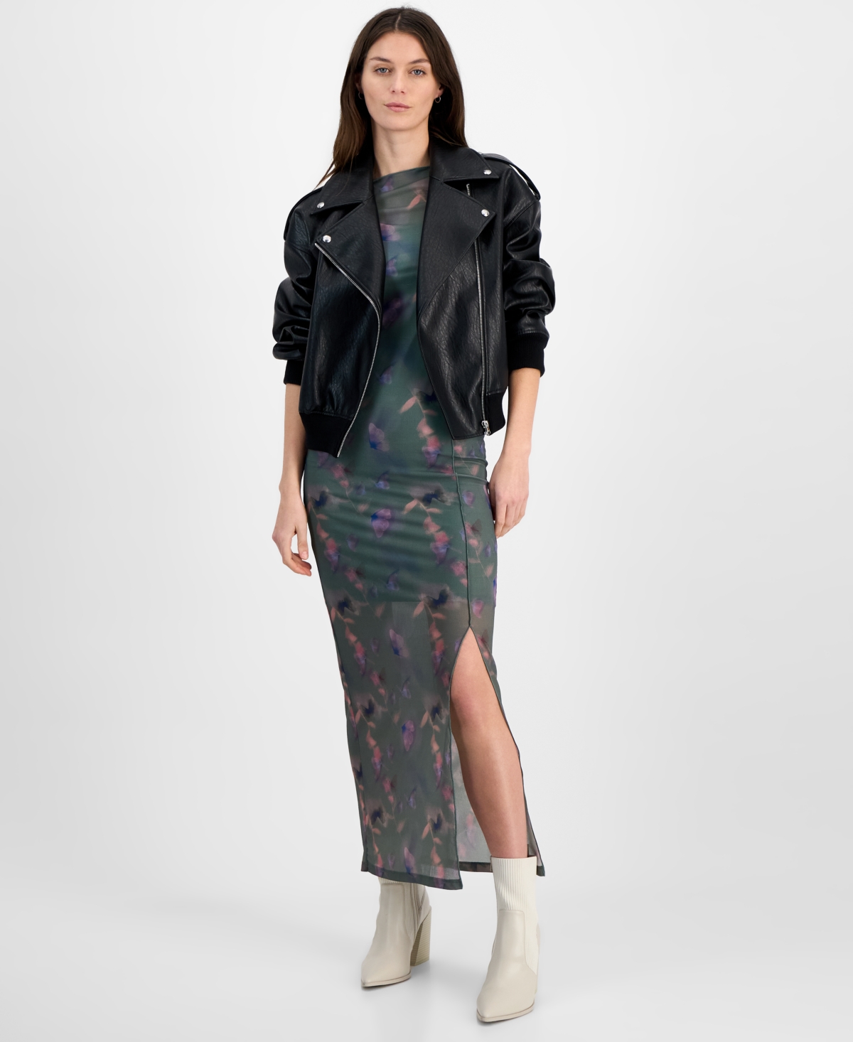 HUGO BOSS WOMEN'S LONG-SLEEVE FLORAL BODYCON MAXI DRESS 