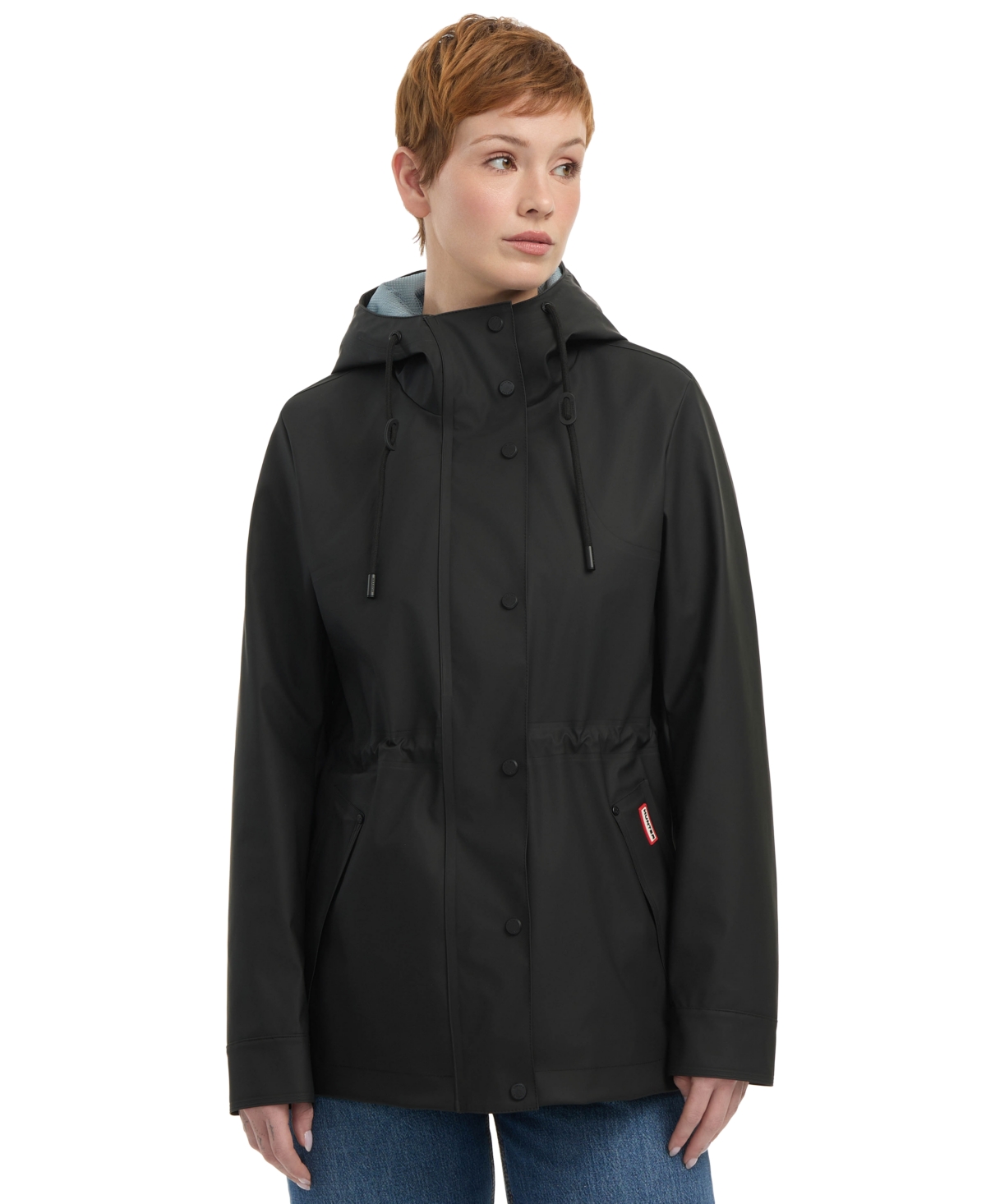 Hunter Short Rubberized Waterproof Rain Jacket In Black