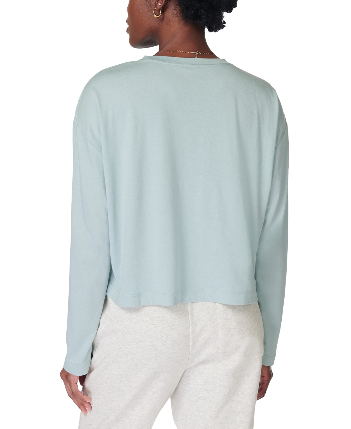 Sweaty Betty Essential Crop Long Sleeve Tee In Muted Teal Blue