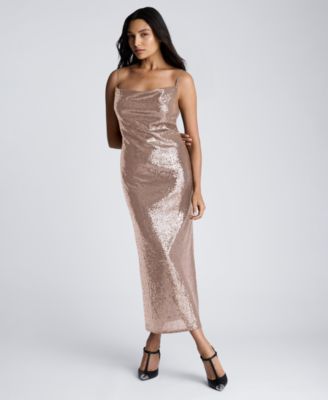 Women's Cowl Neck Sequin Maxi Dress