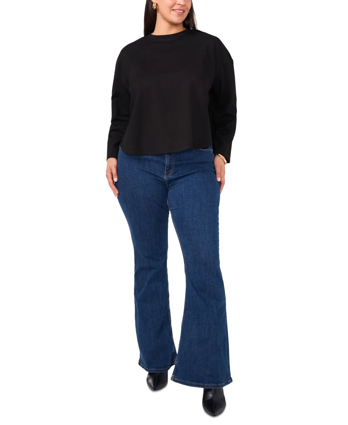 VINCE CAMUTO PLUS SIZE DROP SHOULDER BOXY LONG-SLEEVE TOP, EXCLUSIVELY AT MACY'S 