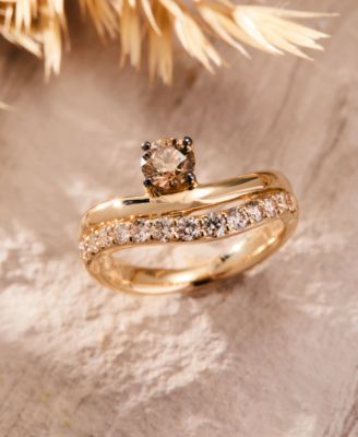Chocolate Diamond & Nude Diamond (1-1/2 ct. t.w.) Double-Row Ring in 14k Yellow Gold