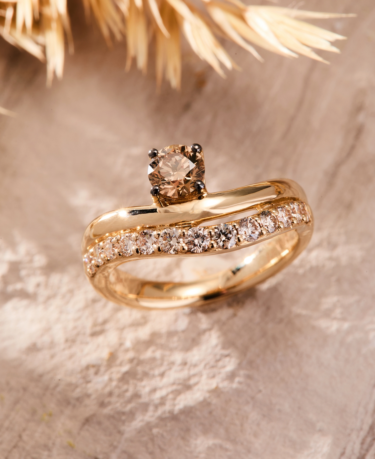 Le Vian Chocolate Diamond & Nude Diamond (1-1/2 ct. t.w.) Double-Row Ring in 14k Yellow Gold