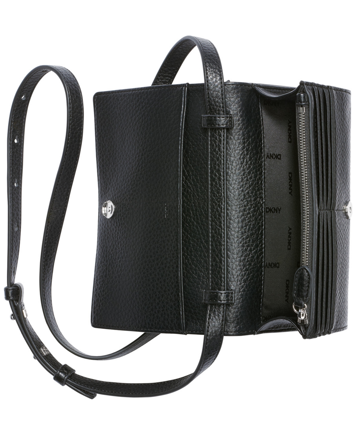 Shop Dkny Etta Mini Wallet On A String In Black,silver