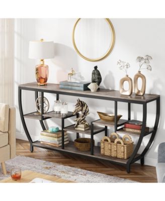 Rustic Console Table with Storage and Shelves,70.9 Inch Long Industrial Entryway Table TV Stand