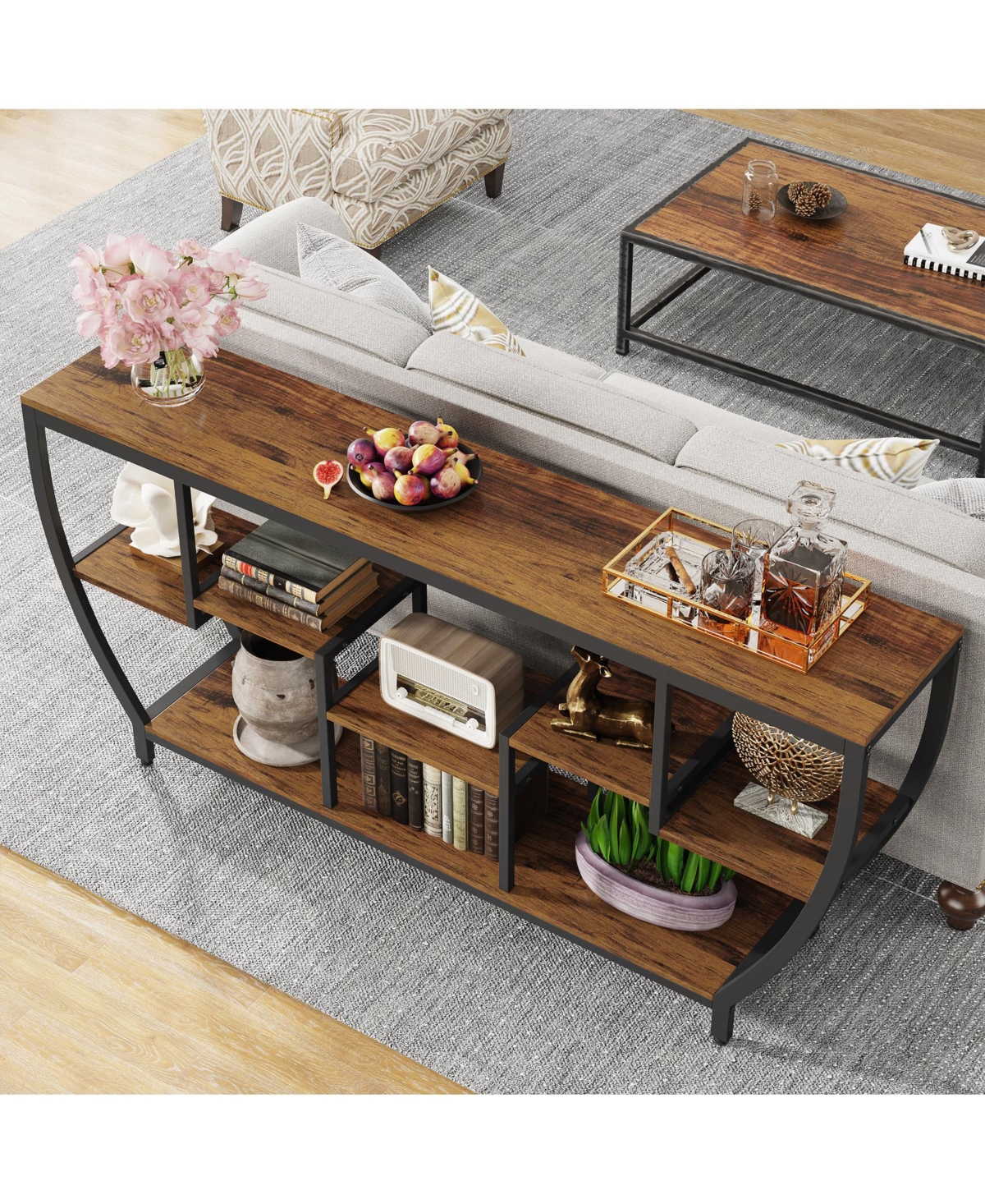 Tribesigns Rustic Console Table with Storage and Shelves,70.9 Inch Long Industrial Entryway Table Tv Stand