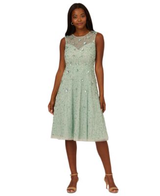 Adrianna Papell Women's Illusion Beaded Mesh Midi Dress - Macy's