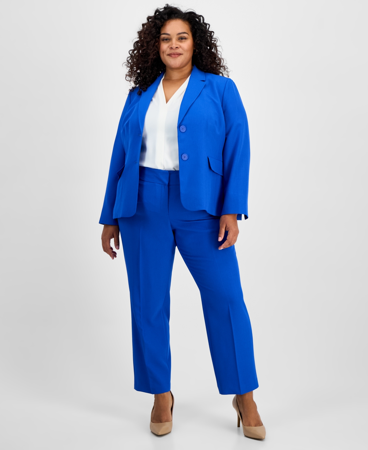 LE SUIT PLUS SIZE NOTCH-COLLAR TWO-BUTTON SEAMED JACKET & FLY-FRONT STRAIGHT-LEG PANTS 