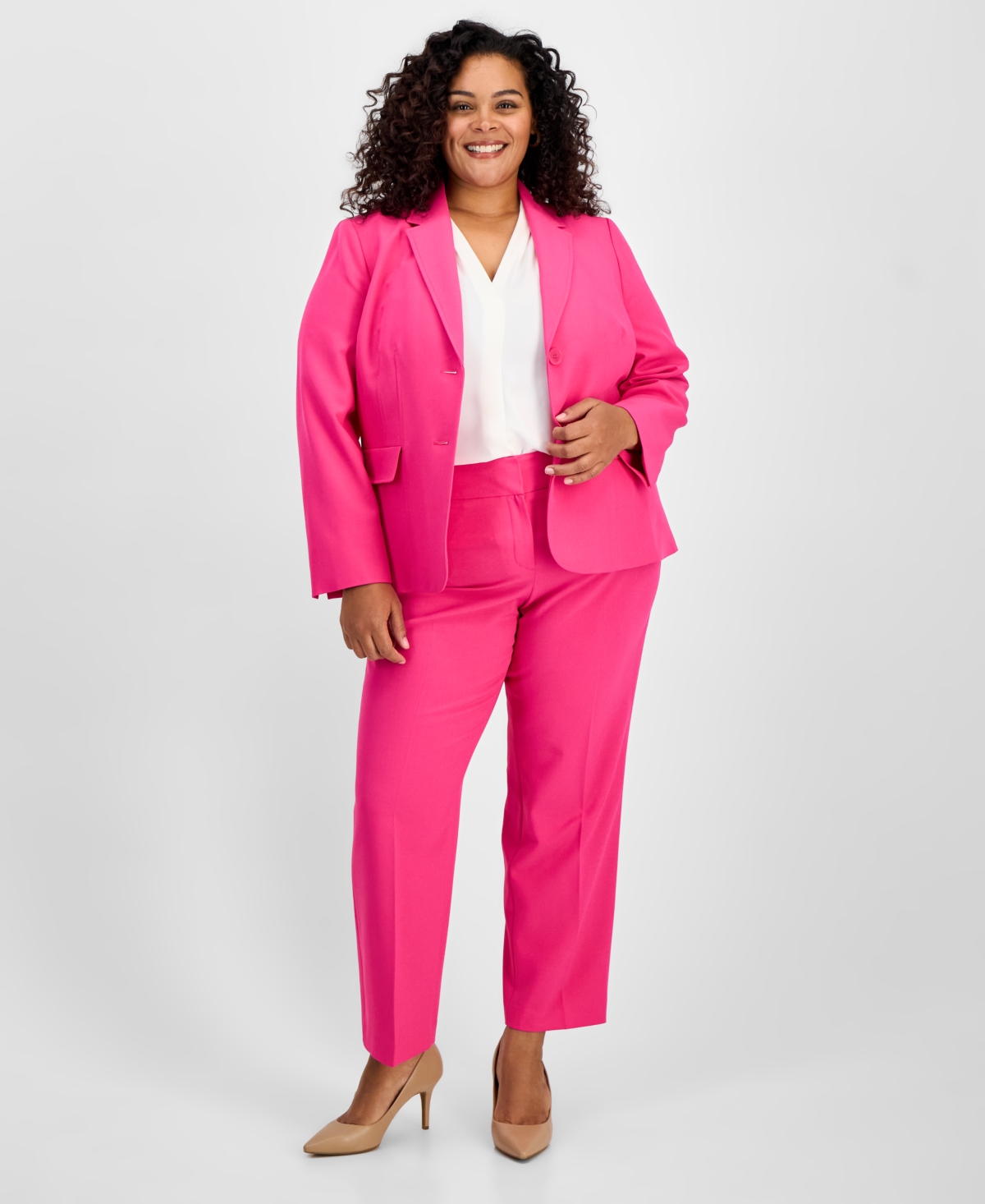 LE SUIT PLUS SIZE NOTCH-COLLAR TWO-BUTTON SEAMED JACKET & FLY-FRONT STRAIGHT-LEG PANTS 