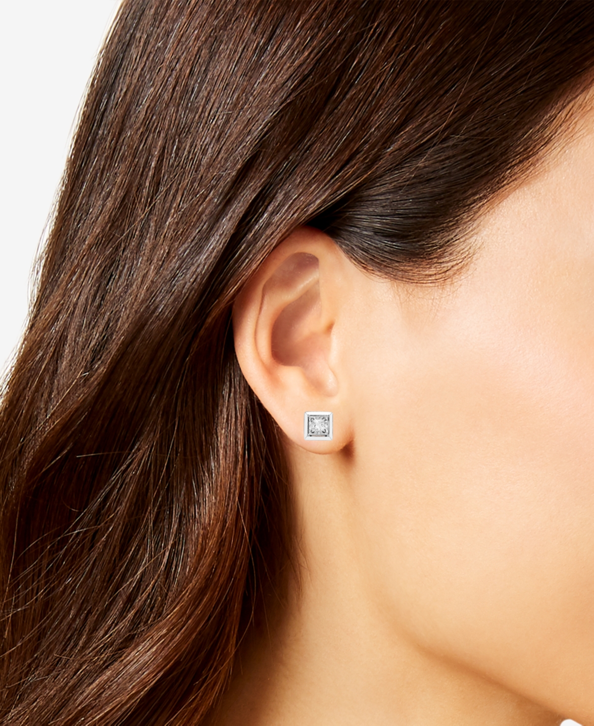 MACY'S DIAMOND PRINCESS CUT SQUARE FRAME STUD EARRINGS (1/4 CT. T.W.) IN 14K WHITE GOLD 