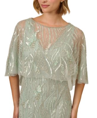 Women's Beaded Cape V-Neck Long Gown