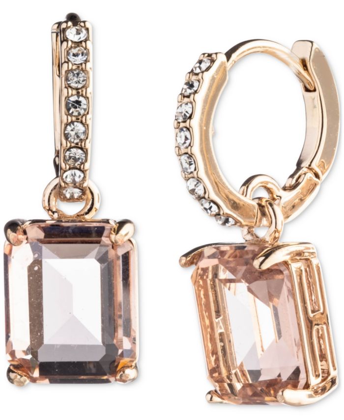 Lauren Ralph Lauren Gold-Tone Rectangle Crystal Charm Pav&eacute; Huggie