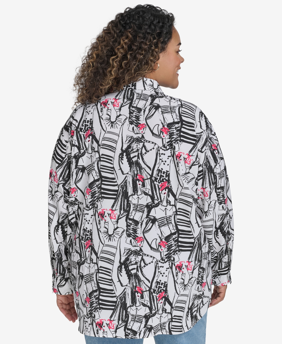 KARL LAGERFELD PLUS SIZE PRINTED COLLARED BUTTON-FRONT SHIRT, EXCLUSIVELY AT MACY'S 