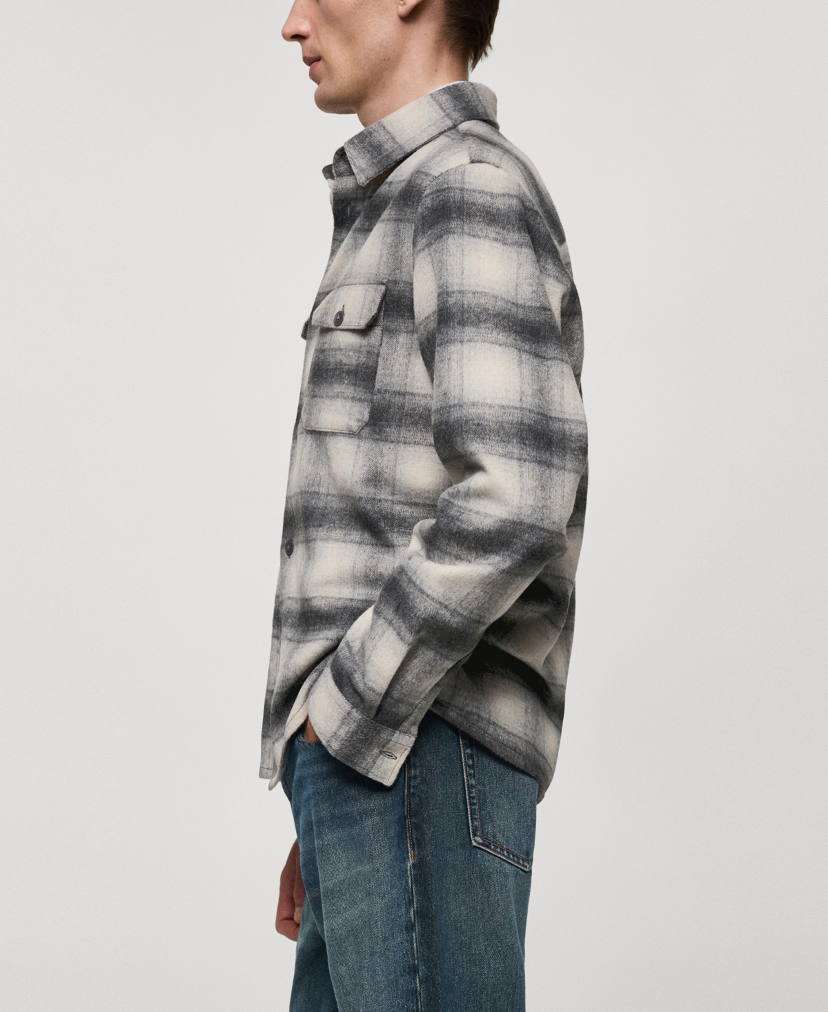 Mango Men's Pockets Detail Plaid Wool Overshirt In Gray