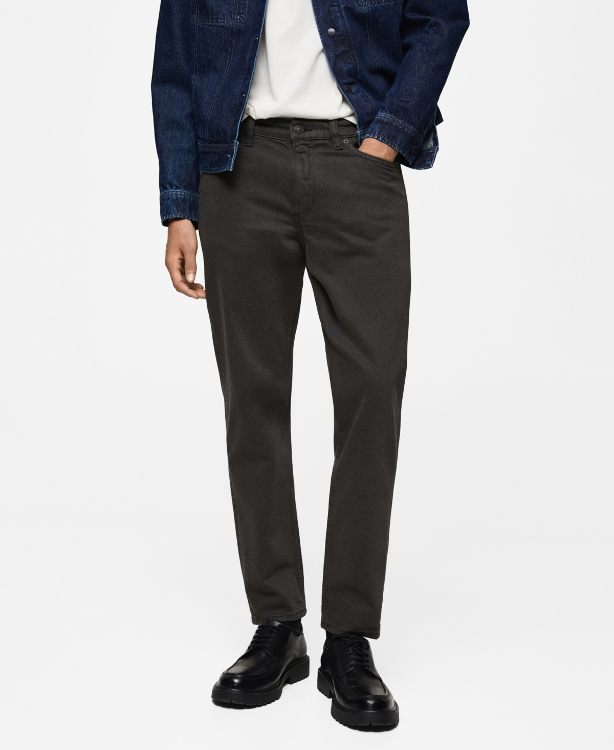 Mango Men's Ben Tapered Cropped Jeans In Charcoal