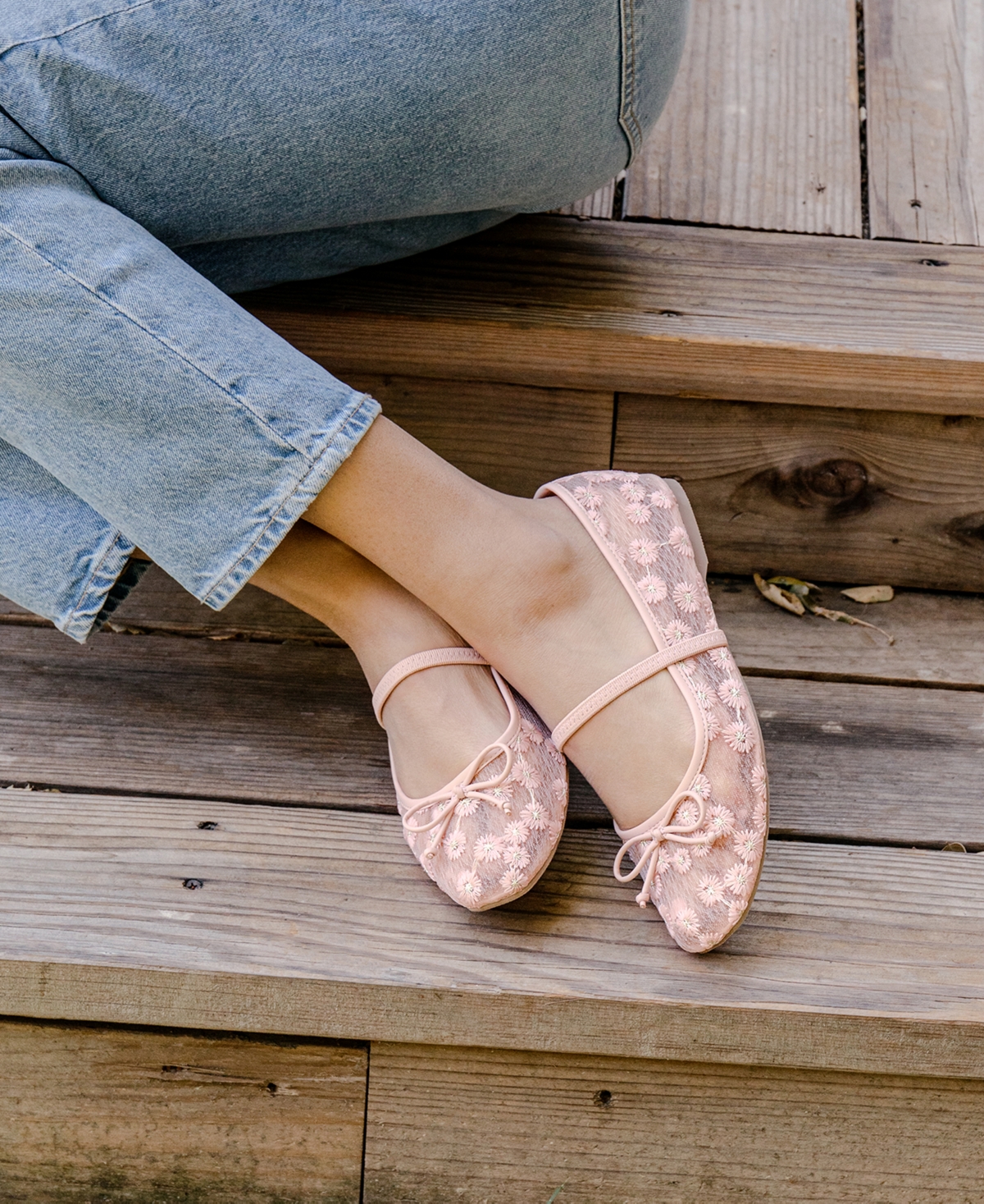Shop Dv Dolce Vita Women's Maleeya Bow Mary Jane Ballet Flats In Nude Lace Mesh