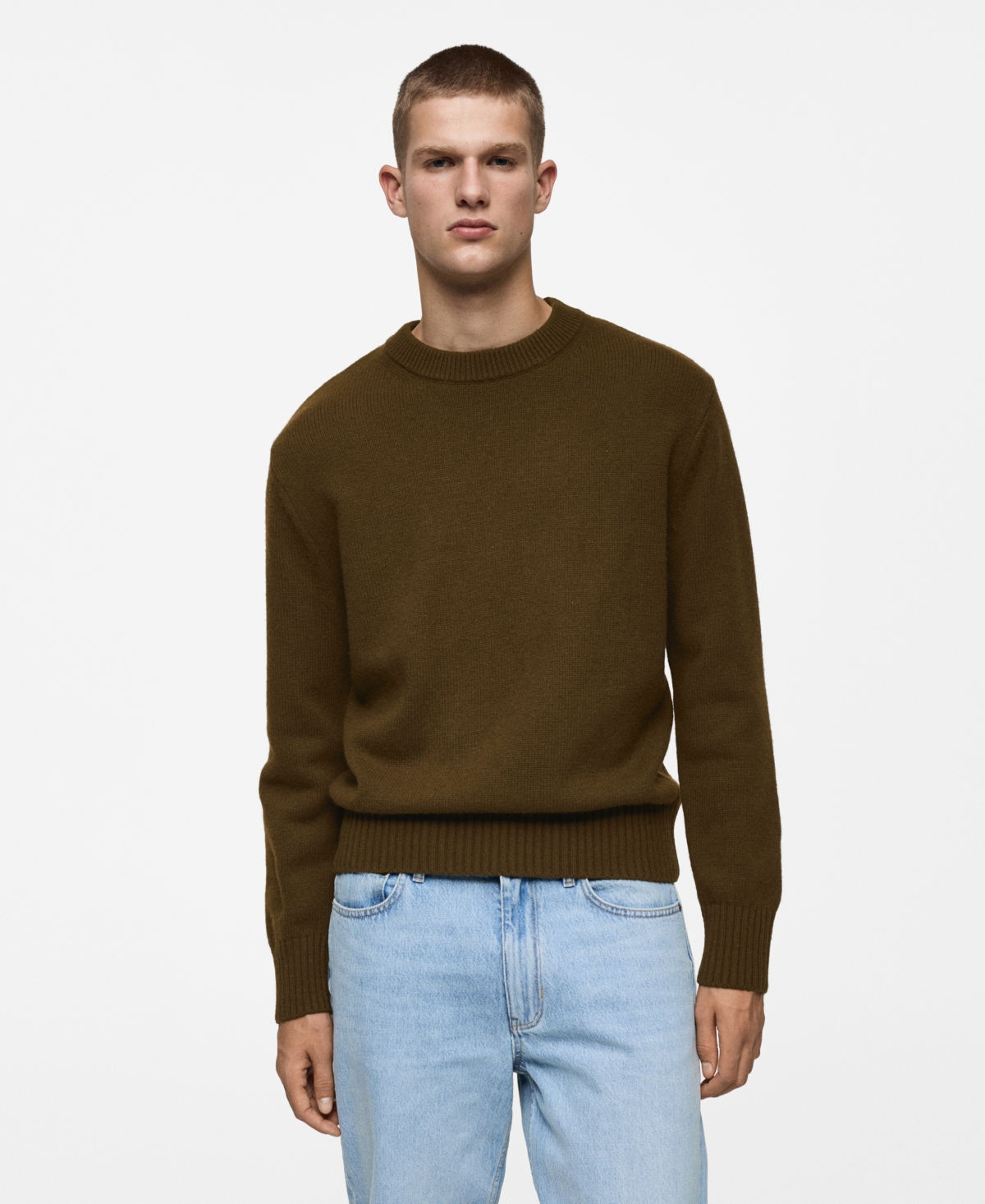 Mango Men's Wool-blend Knit Sweater In Olive Green