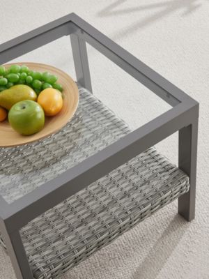 Small Square Coffee Table with Storage, Modern and Transitional Style, Glass, Gray