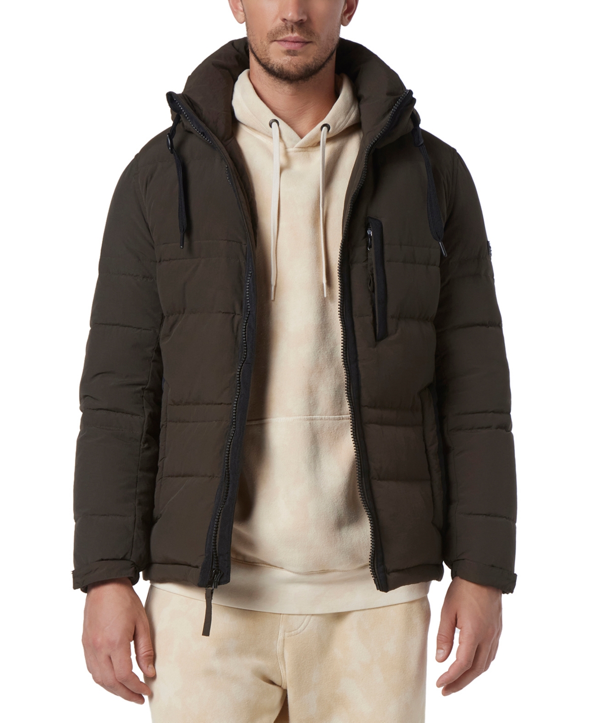 Marc New York Men's Huxley Crinkle Down Jacket with Removable Hood - Olive