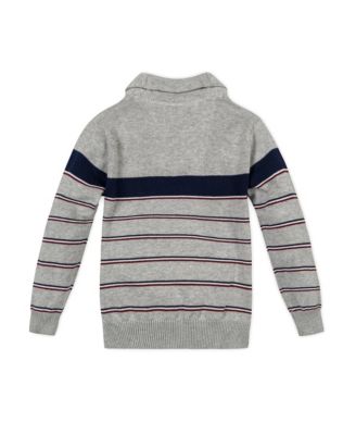 Baby Boys Long Sleeve Shawl Collar Sweater with Engineered Stripe