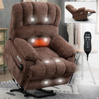 23" Seat Width and High Back Large Size Chenille Power Lift Recliner Chair with 8-Point Vibration Massage and Lumbar Heating