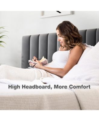 Full Size Bed Frame with Adjustable Headboard, Velvet Upholstered Platform Bed Frame