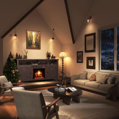58" TV Stand with 18" Electric Fireplace - 5000 BTU, Remote Control & Overheat Protection