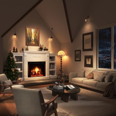 70" TV Stand with 28" Fireplace - 99lb Top, Remote, 4 Flame, 5000 BTU Heat, Timer & Safety