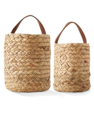 Set of 2 Small and Large Water Hyacinth, Woven Wall Hanging Baskets with Handles