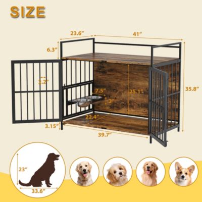 Furniture Style Dog Crate Large Dogs Indoor Heavy Duty Dog Kennels with 2 Stainless Steel Bowls