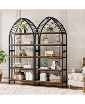Tall Bookshelf,5-Tier Bookshelf with Metal Frame,Curved Freestanding Display Shelf
