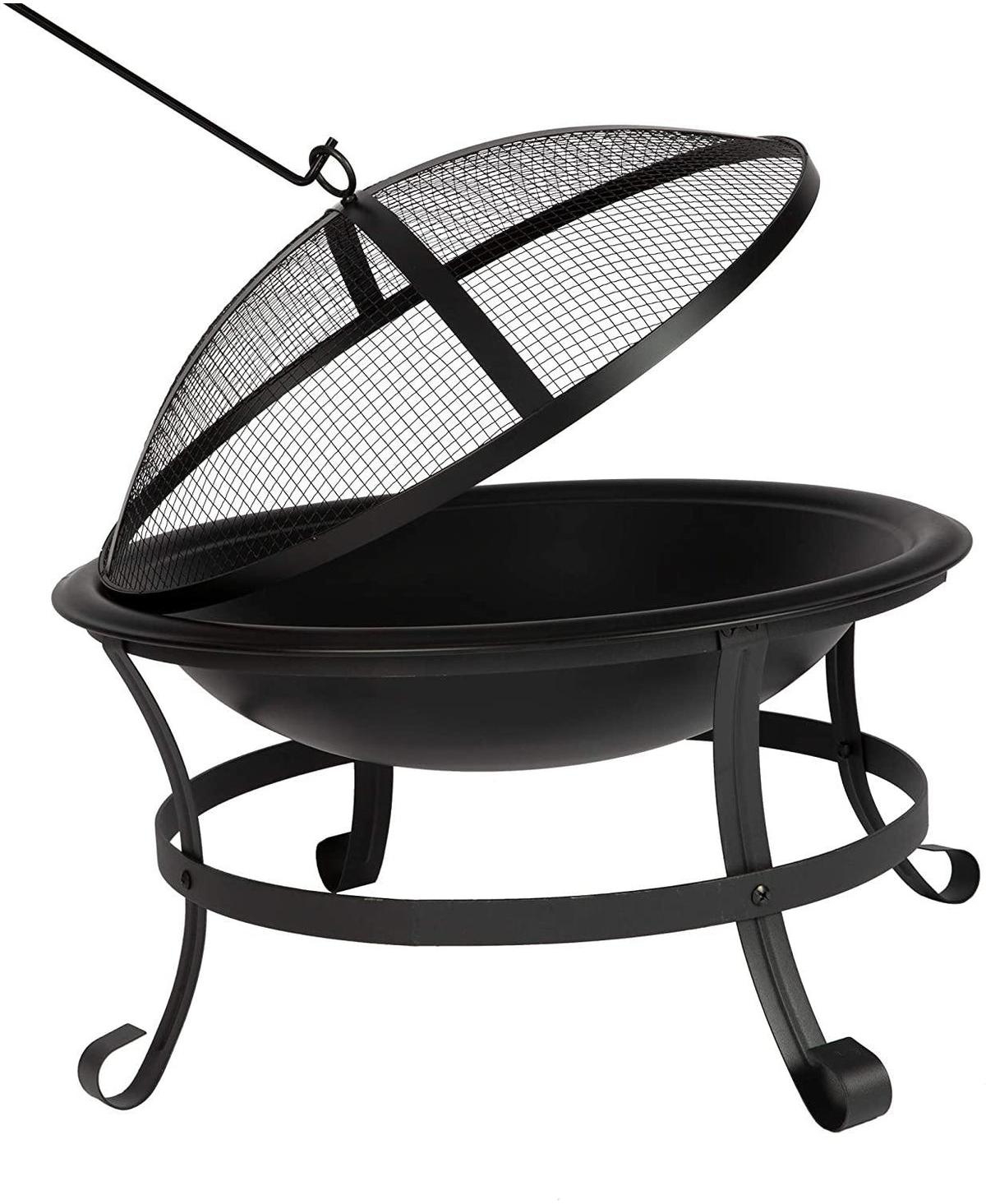 Slickblue Compact 22-Inch Outdoor Fire Pit Bbq Grill with Mesh Spark Screen Cover for Safety