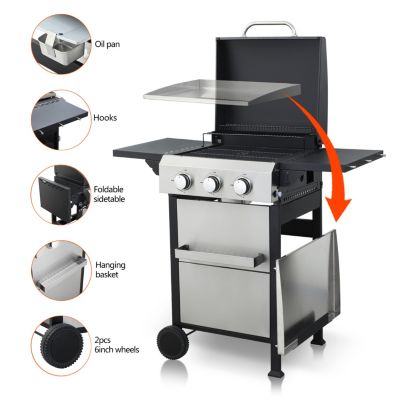 Streamdale 3-Burner Propane BBQ Grill with SS Plancha & 36900BTU