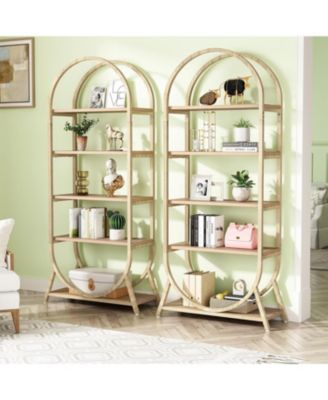 5-Tier Open Bookshelf, 70.8" Tall Arched Bookcase, Modern Brown Metal Frame Storage Bookshelves, Freestanding Display Rack Shelving Unit for Office, Bedroom, Living Room (2PCS)